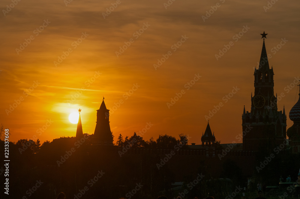 Silhouette of the Moscow Kremlin at sunset, Moscow, Russia