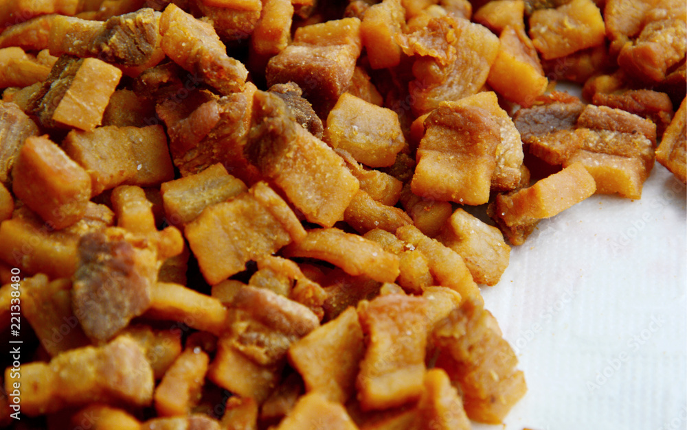 Pork crackling after made a Lard.
Pig product. Pork crackling after made a Lard.
Pig product.