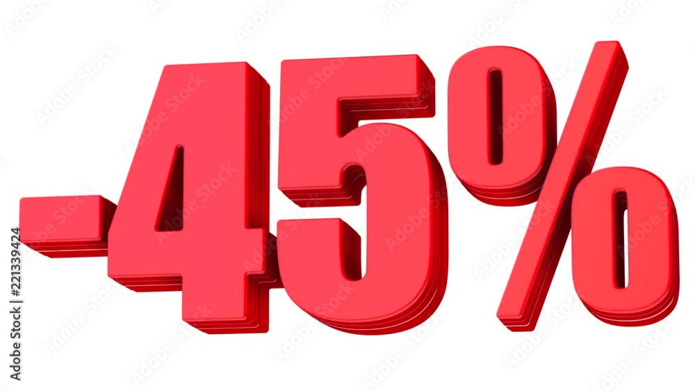 45 percent discount 3d animation red text symbol isolated on white background in 4k 45 percent discount 3d animation red text symbol isolated on white background in 4k