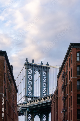 Manhattan bridge seen from Brooklyn streets