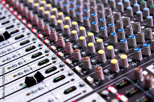 Analogue sound mixer. A close-up.