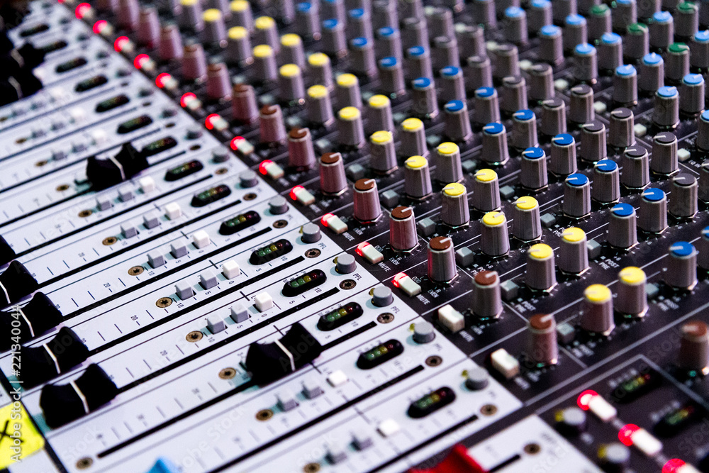 Analogue sound mixer. A close-up.