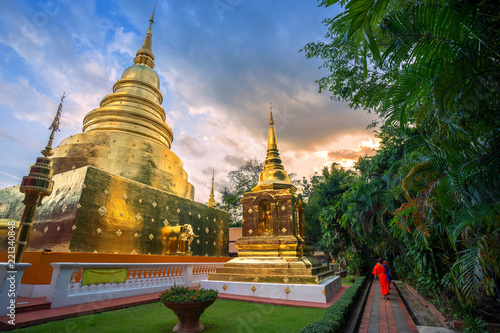 Wat Phra Singh is a Buddhist temple is a major tourist attraction in Chiang Mai Thailand.