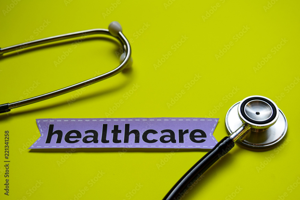 Healthcare with stethoscope concept inspiration on yellow background Healthcare with stethoscope concept inspiration on yellow background