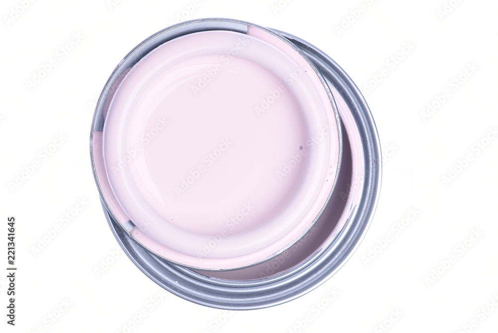 Pink paint can directly above isolated on white background Pink paint can directly above isolated on white background