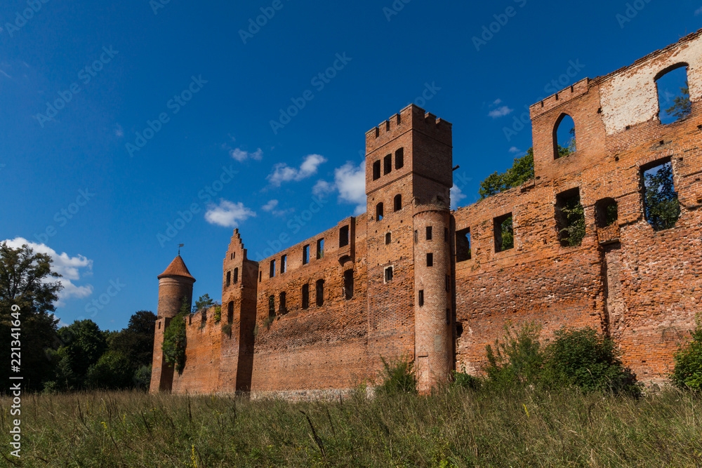 Ruins of a gothic castle in Szymbark, Masuria, Poland