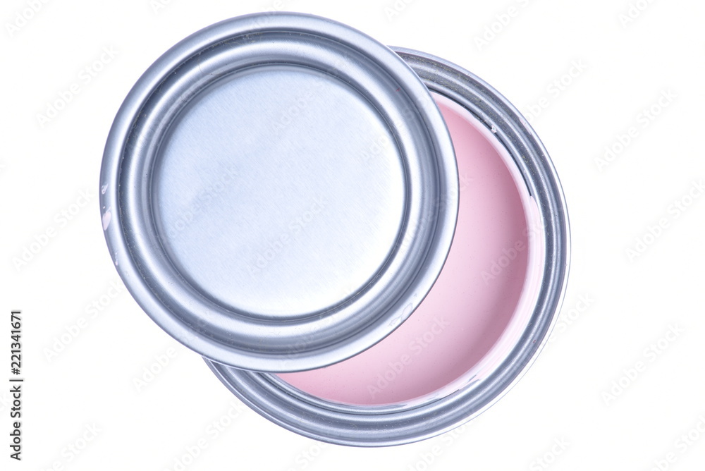 Pink paint can directly above isolated on white background Pink paint can directly above isolated on white background