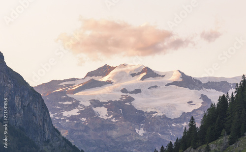 Panoramic view of Mount Rose at sunset in the Gressoney valley in summer