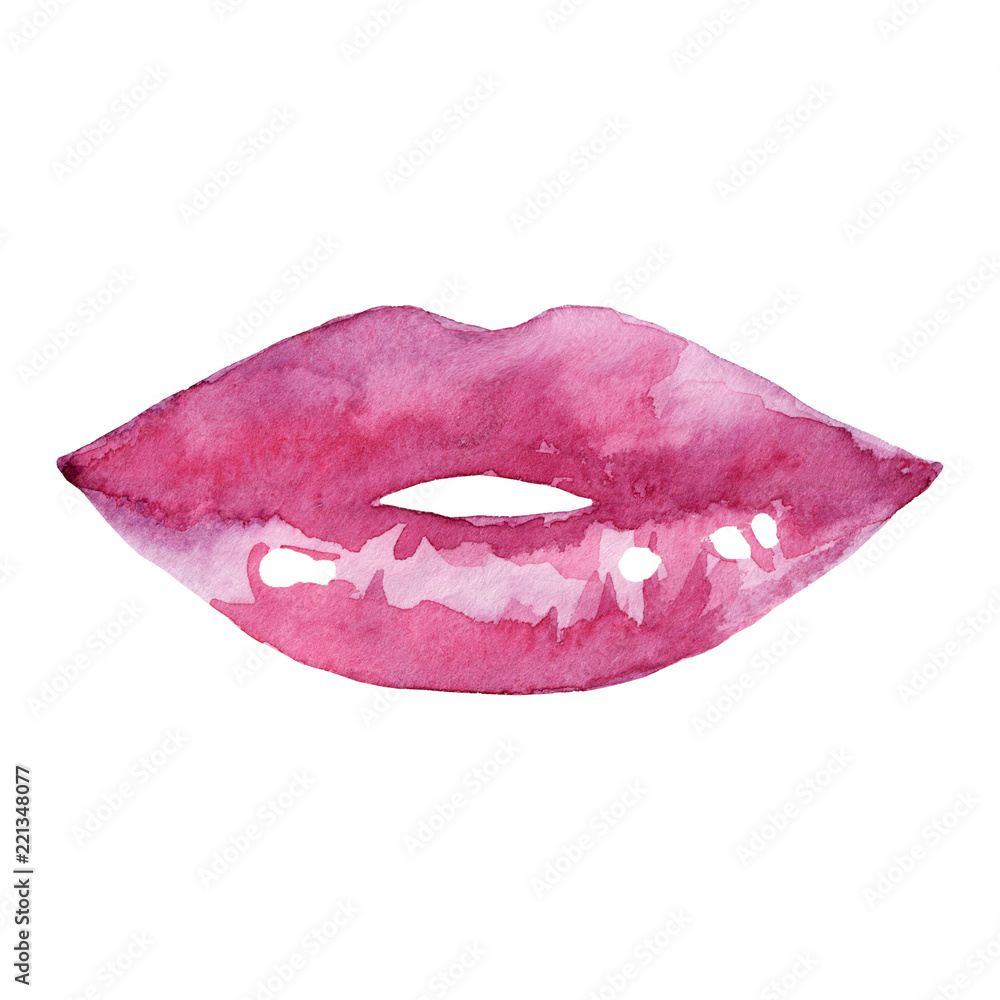 Naklejka premium Women's lips. Hand drawn watercolor lips isolated on white background. Fashion and beauty illustration. Sexy kiss. Design for beauty salon, make-up studio, makeup artist, meeting website. 