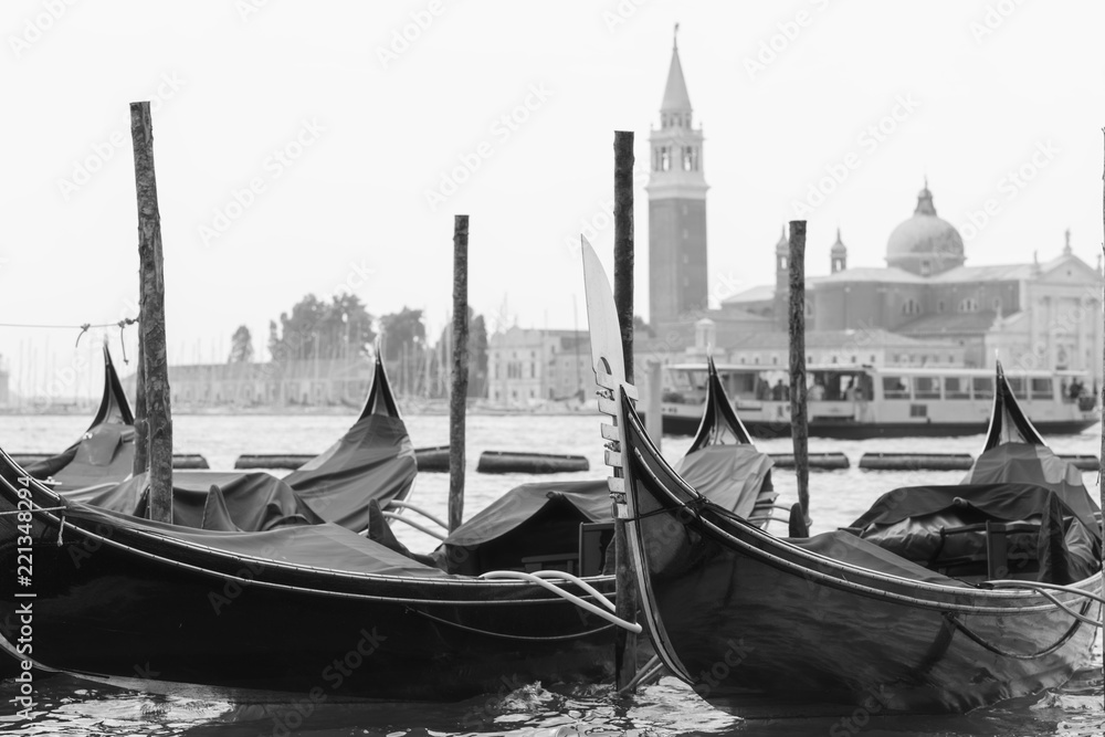 gondolas moored in Venice