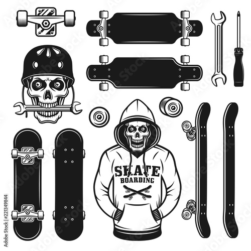 Skateboarding vector objects, design elements