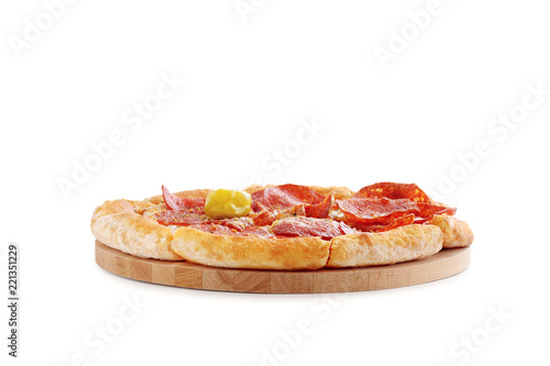 fragrant pizza with vegetables on the board