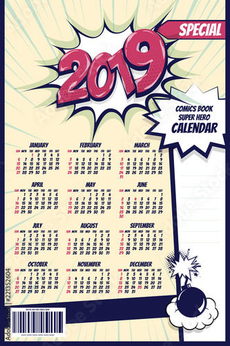 2019 retro comic book calendar