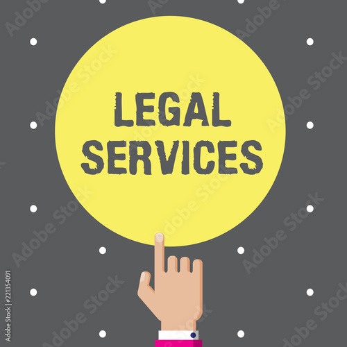 Conceptual hand writing showing Legal Services. Business photo text Providing access to justice Fair trial Law equality. photo