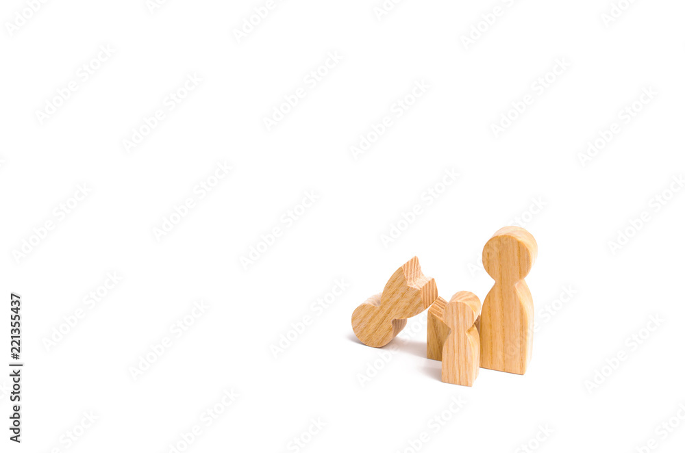 A broken wooden figure of a man with a partner and a child. Strife in the family. One parent is broken, addicted to drugs or alcohol, gaming addiction. Difficulties in family life. Single, divorce. A broken wooden figure of a man with a partner and a child. Strife in the family. One parent is broken, addicted to drugs or alcohol, gaming addiction. Difficulties in family life. Single, divorce.