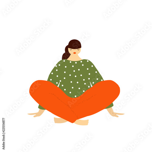 Girl is engaged in yoga, sits. Vector hand drawn illustration.