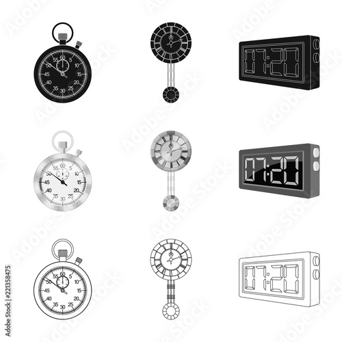 Vector design of clock and time logo. Collection of clock and circle stock symbol for web.