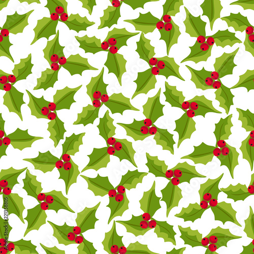 Winter seamless vector pattern with holly berries. Part of Christmas backgrounds collection. Can be used for wallpaper, pattern fills, surface textures,  fabric prints.