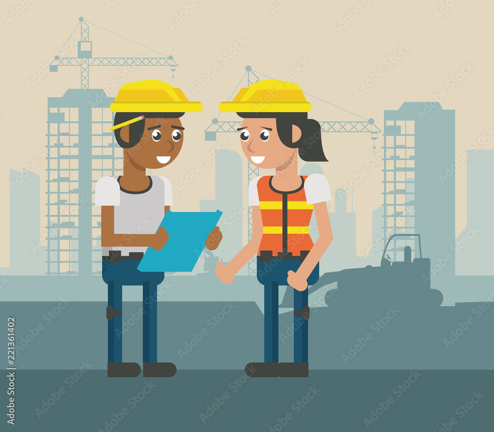 Construcion workers geometric cartoons Construcion workers geometric cartoons
