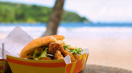 Fried shark and bake fast food by beach Maracas Bay photo