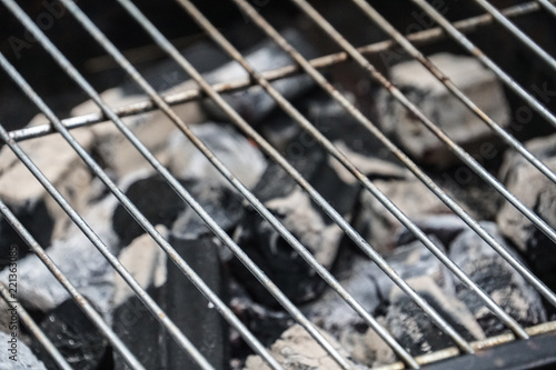 burning charcoal in the barbecue stove