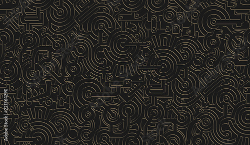 Seamless Vector Mechanical Pattern Texture. Isolated. Steampunk. Metallic. Gold and black