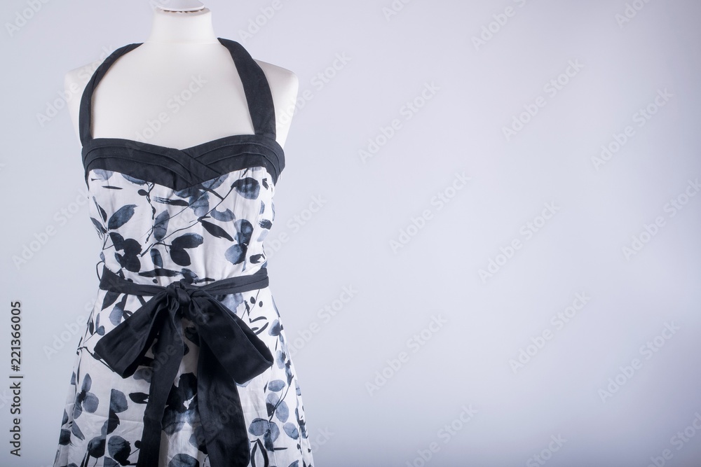 Tailors Mannequin dressed in a Black and White Floral Dress Tailors Mannequin dressed in a Black and White Floral Dress