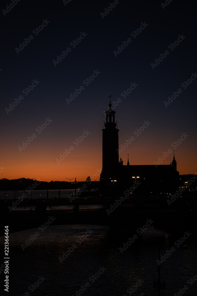 Stockholm city hall in sunset
