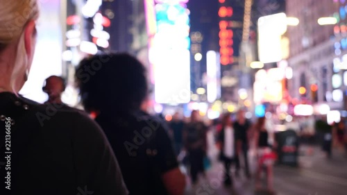 OTS traveling shot Times Square At Night out of focus Manhattan, New York City photo