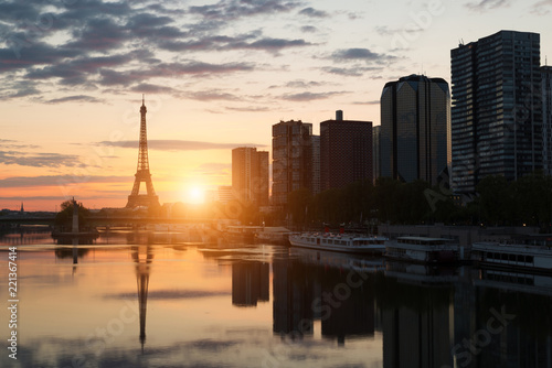 Paris skyline with Eiffel tower and Seine river in Paris, France.