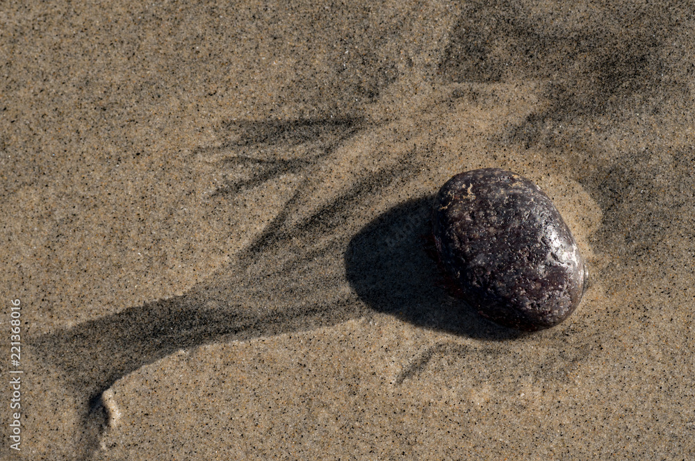Waves around a rock on sandy ocean beach Waves around a rock on sandy ocean beach