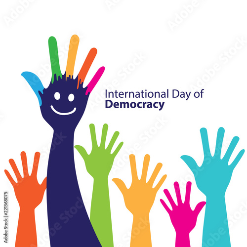 international day of democracy with colorful hands , creative and cute