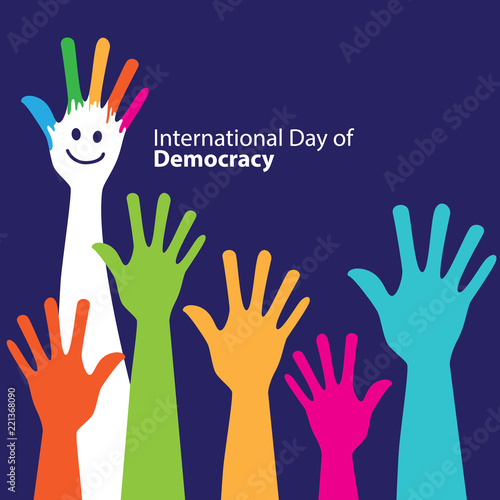 international day of democracy with colorful hands , creative and cute