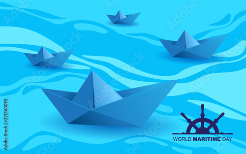paper boat seamless pattern for international maritime day concept
