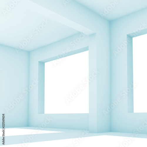 3 d interior. White room with wide windows