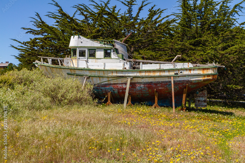 Abandoned Wooden Fishing Boat on Dry Land Abandoned Wooden Fishing Boat on Dry Land