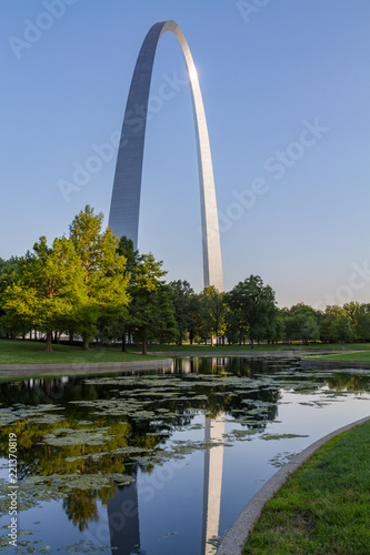 Gateway Arch Reflected in a Pond, Early Evening, St. Louis, Missouri