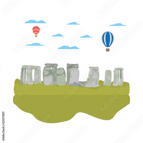 classical stonehenge sculpture and air balloons