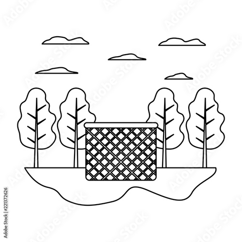 line wood hamper object in the landscape with trees