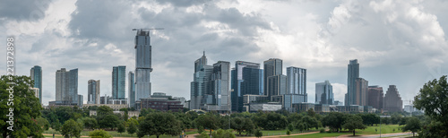 Austin Skyline from Large Park With Storm Clouds