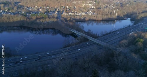 Aerial of Katonah and Cars Driving on a Highway in Upstate New York photo