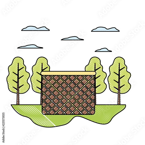 doodle wood hamper object in the landscape with trees