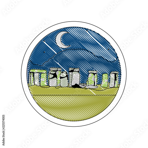 doodle stonehenge sculpture at night landscape with moon