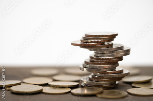 Hand stack coins, concept for Saving money, growing business and wealthy