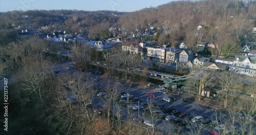 Rising Aerial of Katonah and Metro North Train Station Parking Lot photo