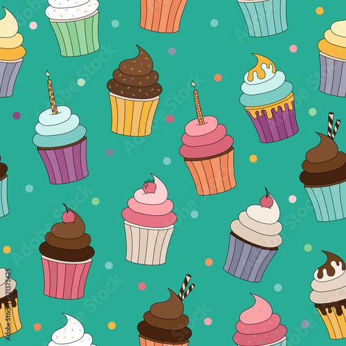 Seamless Pattern of Cupcakes
