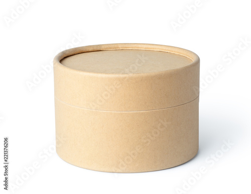 Round brown paper box isolated on white background © koosen