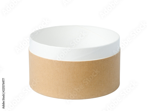 Empty round paper box isolated on white background © koosen