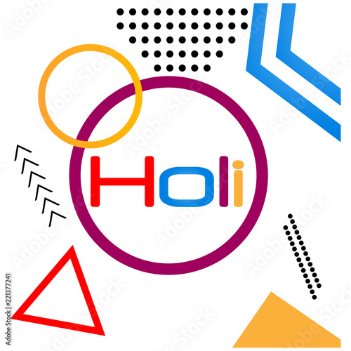 Holi holiday on memphis design background. Vector illustration