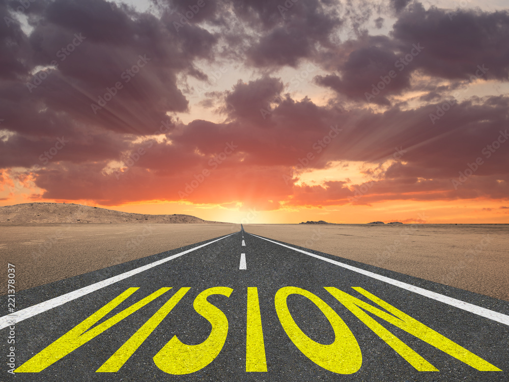 Vision text on highway inspirational background